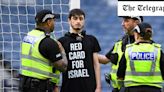 Scotland’s Israel match delayed as pro-Palestine protester chains himself to goalpost