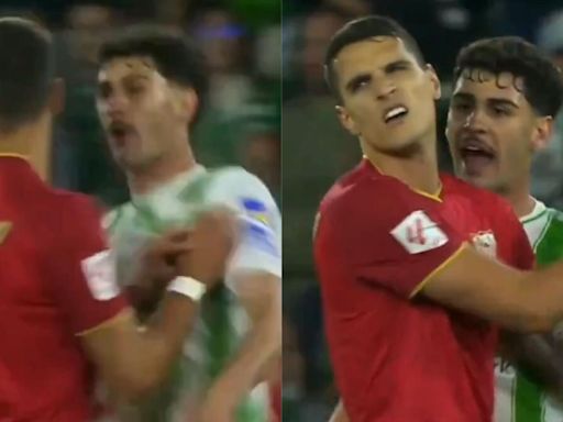 La provocación de Lamela y el enfado de Johnny Cardoso en los últimos minutos del derbi