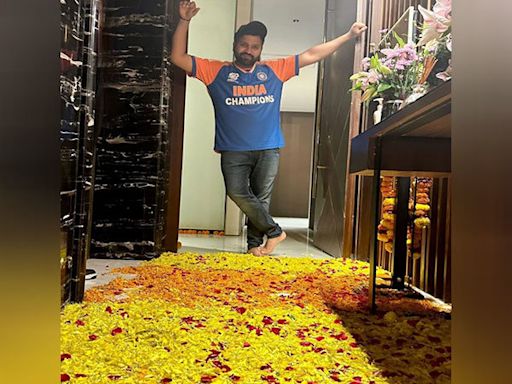 Rohit Sharma receives warm welcome at "home sweet home" following T20 World Cup win