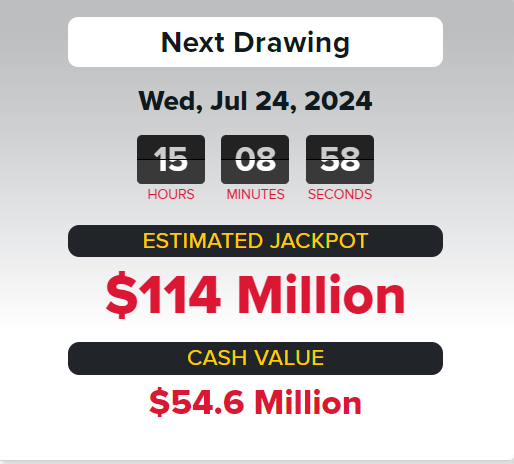 Powerball winning numbers for Wednesday, July 24, 2024 lottery drawing worth $114 million