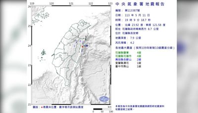 快訊／19:09花蓮「跳一下」！規模4.2 又是極淺層地震