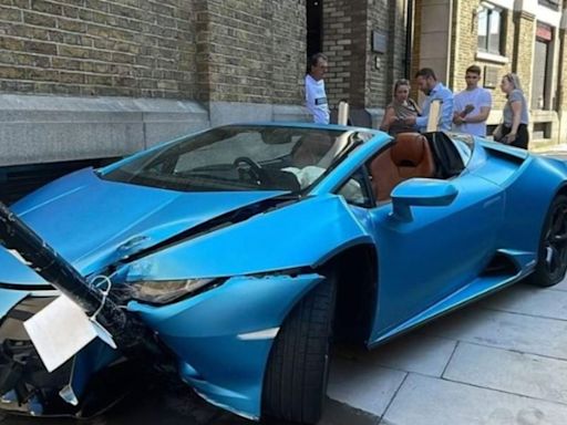 Moment £200k Lamborghini is destroyed as man runs away from smoking wreckage