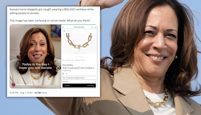 Posts Claim Kamala Harris Wore $62K Necklace While Asking for Donations