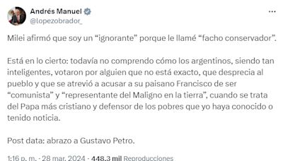 López Obrador, durísimo contra Javier Milei: "No comprendo cómo los argentinos lo votaron"