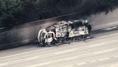 Garbage truck fire blocks lanes of NB I-680 in Pleasant Hill