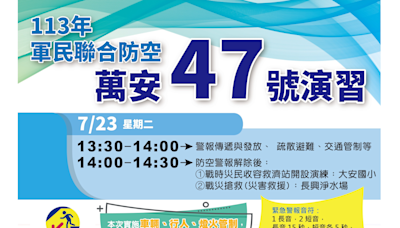 北部萬安演習7/23下午1點半登場 人車須配合演練