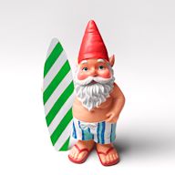 Gnomes that are designed in a playful and creative way. They can be doing a variety of activities such as fishing, playing music, or holding a flower.