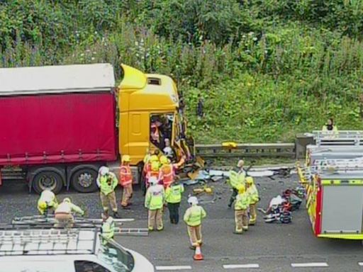 Firefighters free trapped casualty following crash involving 3 HGVs in Warrington