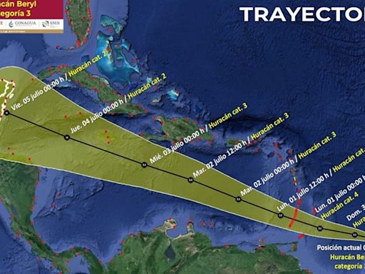 Huracán "Beryl" llegará a la Península de Yucatán por el poniente