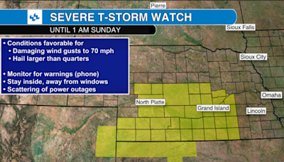 Severe Thunderstorm Watch for much of Nebraska until 1 a.m.