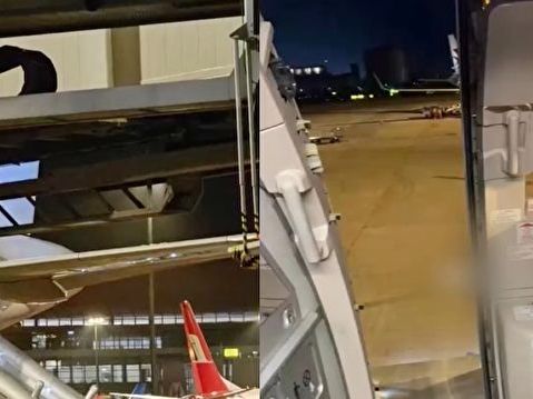 東航客機空姐突然釋放應急滑梯 還跳了下去