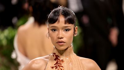 Taylor Russell Looks Like a Walking Sculpture in a Body-Cast Bodice and Skirt at the 2024 Met Gala