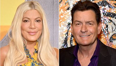 Tori Spelling claims Charlie Sheen once handed her a 'hot crack pipe' when she walked into his condo