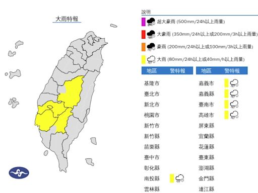 南投以南5縣市大雨特報