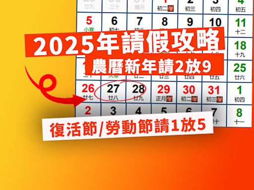 2025年自製長假 農曆新年請2放9 復活節或勞動節皆請1放5