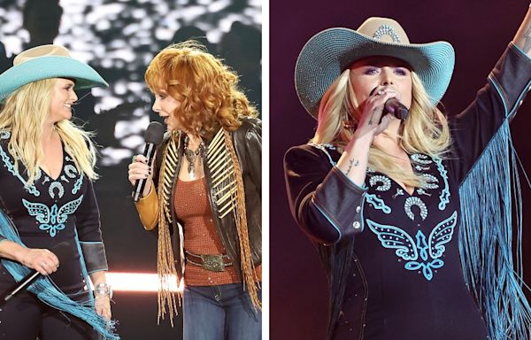 Miranda Lambert Goes Bold and Blue in Denim Jumpsuit With Turquoise, Rhinestones and Fringe for Stagecoach 2024, Performs With Reba McEntire