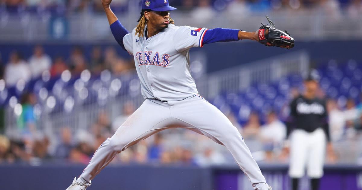 Jose Urena of the Texas Rangers pitches against the Miami Marlins during the first inning at loanDepot park on Friday, May 31, 2024, in Miami.