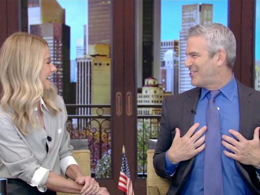 Andy Cohen raves about Mark Consuelos' tight t-shirts while guest-hosting 'Live' with Kelly Ripa: "I can see mark's boobs"