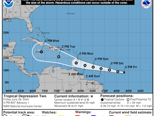 Tropical depression forms in Atlantic, could be Hurricane Beryl by Sunday