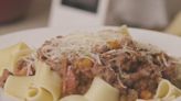 This simple bolognese sauce goes well with pappardelle pasta