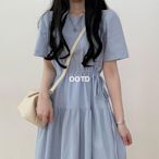 【HouShow】韓版素色洋裝收腰連身裙夏季短袖長洋裝-OOTD