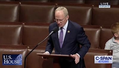 Kid on House floor makes funny faces as Rep. John Rose (R-TN) rails against the Trump conviction.