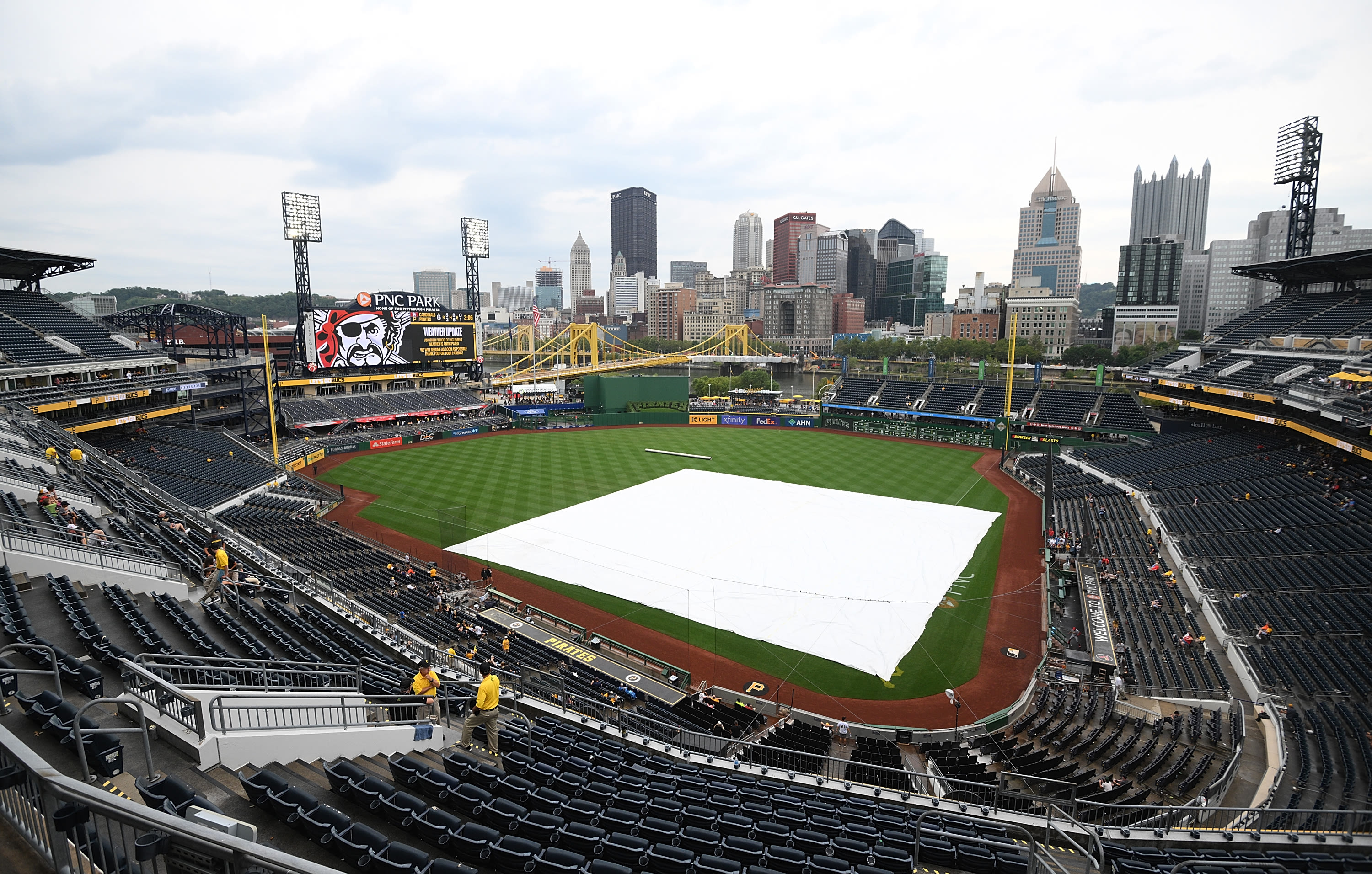 Saturday's Cubs-Pirates game goes into a rain delay after a wild sequence