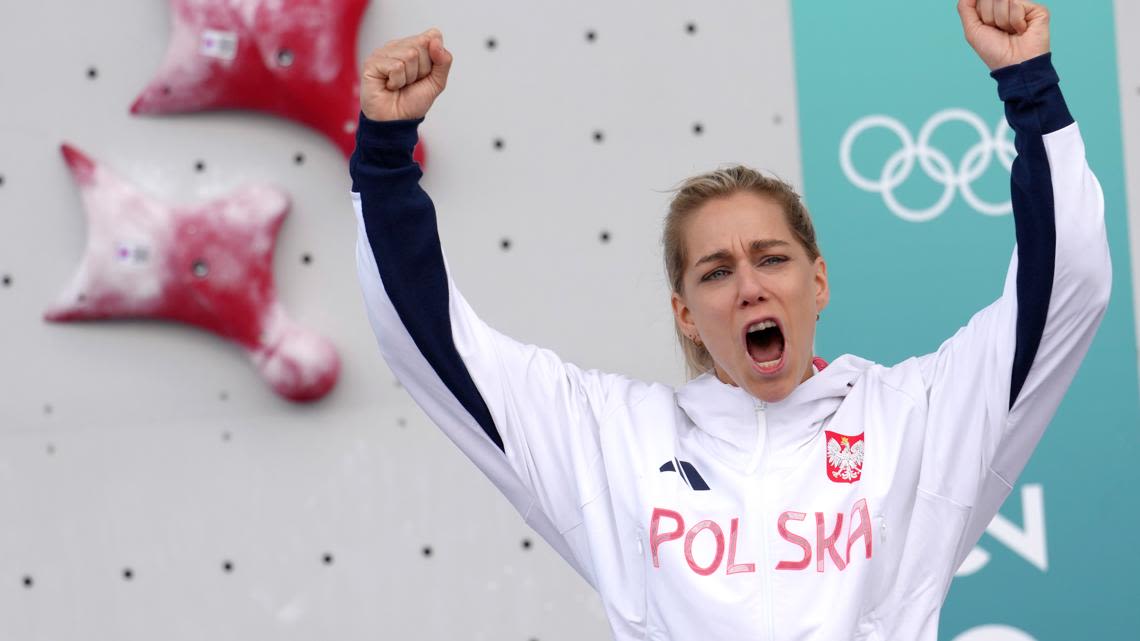 Speed sport climber Aleksandra Miroslaw wins Olympic gold 2 days after twice breaking world record