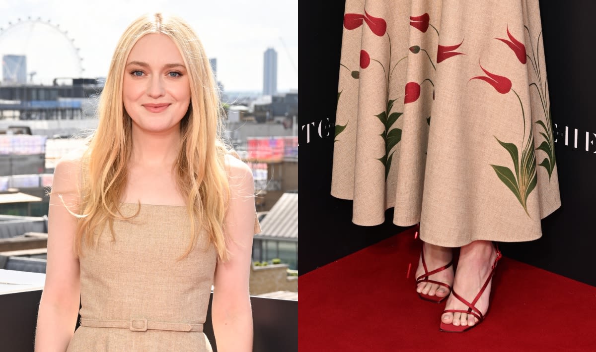 Dakota Fanning Shines in Red Strappy Sandals & Blooms in Floral Skirt at ‘The Watched’ Premiere