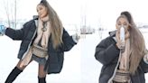 Ariana Grande Playing In The Snow With An Iced Coffee In Hand Is A Winter MOOD