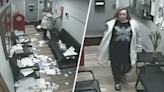 Police search for woman caught on camera ransacking suburban police station lobby