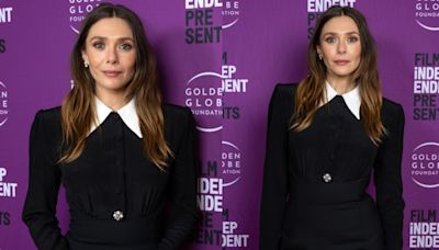 Elizabeth Olsen Embraces Bold Shoulders in Collared Versace Minidress on ‘Jimmy Kimmel Live!,’ Talks ‘His Three Daughters’