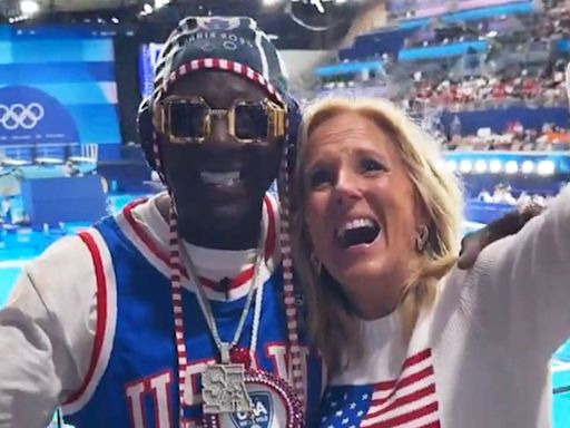 Jill Biden Thanks Flavor Flav for Sponsoring U.S. Women's Water Polo Team as They Meet at 2024 Paris Olympics