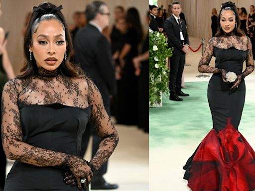 La La Anthony Gives Gothic Update to Floral Theme in Alexander McQueen Corset Dress for Met Gala 2024 Red Carpet