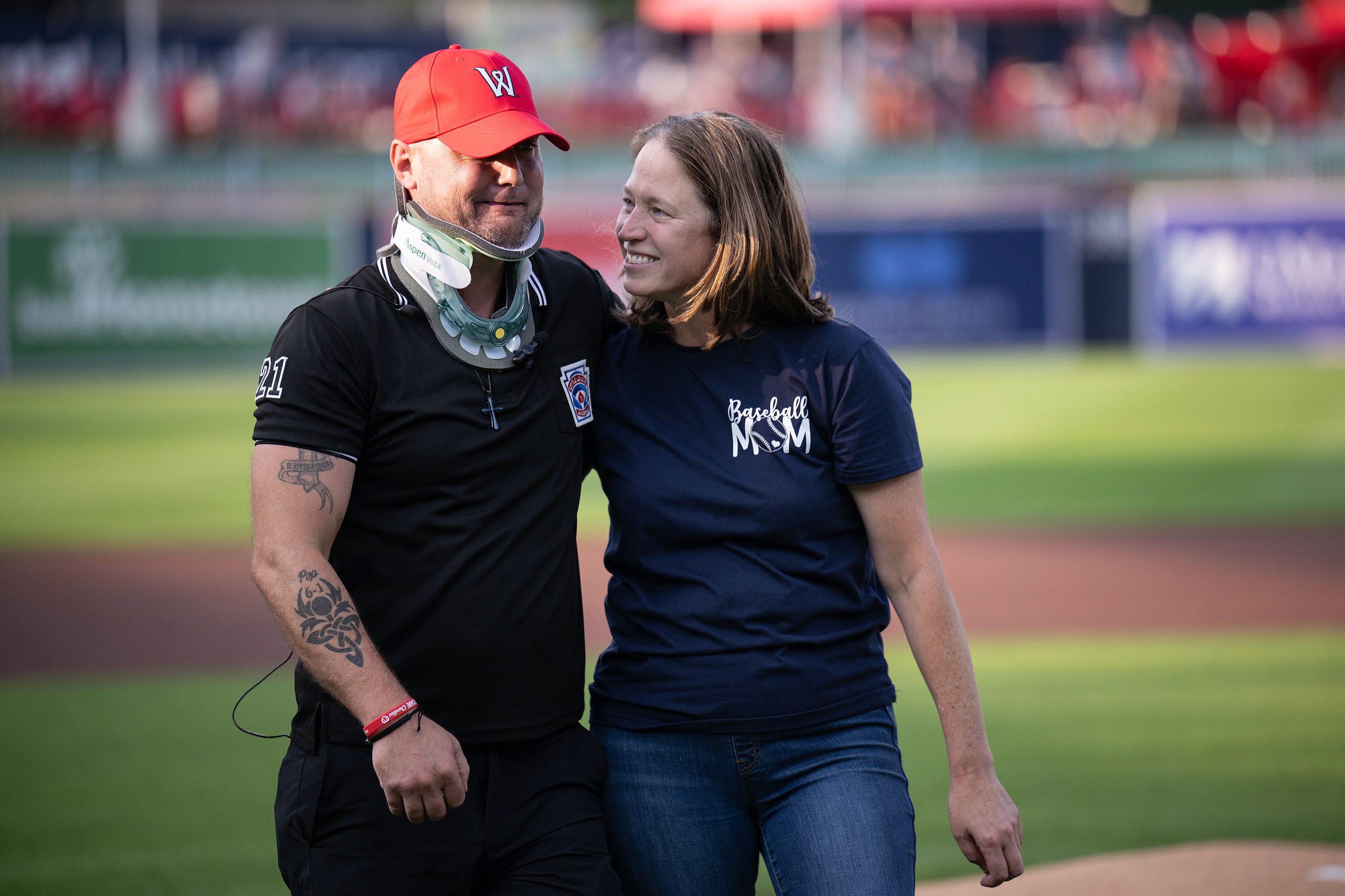 'She's my guardian angel': Umpire honored at Polar Park along with doctor who saved his life