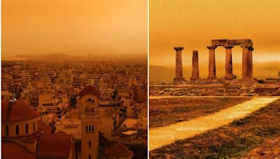 Imagen fantasmal en Atenas, Grecia: Cielo se tiñe de naranja. VIDEO