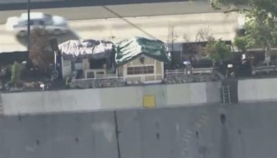 Unhoused residents build homes on side of Los Angeles freeway