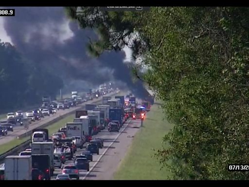 Vehicle fire snarls I-95 southbound near State Road 206, blocking 2 lanes