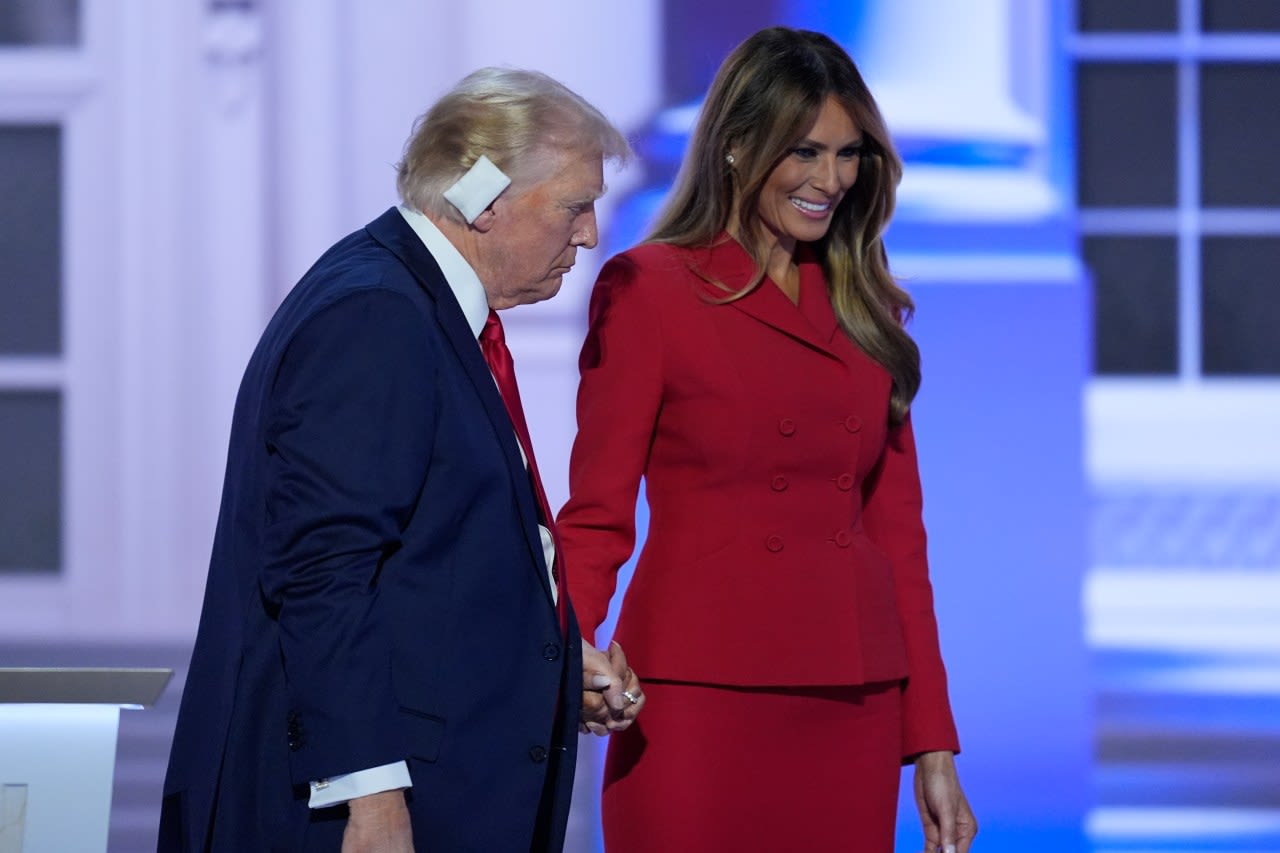 Former first lady Melania Trump makes a rare appearance on the Republican convention’s last night