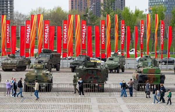 Putin puts captured British armoured cars and American tanks on display after they were captured in Ukraine