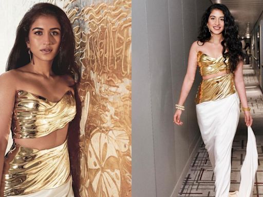 Bride-to-be Radhika Merchant’s gold sculpted dress used aerospace aluminum technology, took 30 artisans to complete outfit