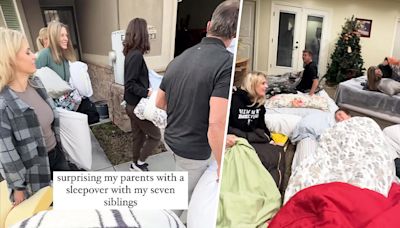 Parents are shocked when all 7 of their adult kids show up for a sleepover