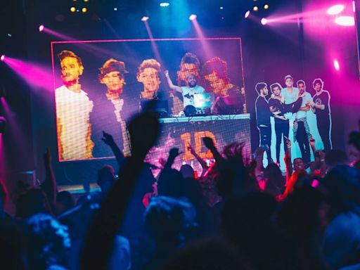 Como é uma festa do One Direction em que participantes saúdam bonecos de papelão