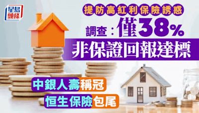 提防高紅利保險誘惑 調查︰僅38%非保證回報達標 中銀人壽稱冠 恒生保險包尾