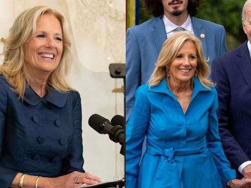 Jill Biden Favors Tailoring in Peter Pan Collar Dress and Pops in Vibrant Carolina Herrera Look for White House Engagements