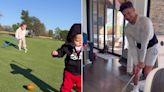 Patrick Mahomes Plays Golf with Daughter Sterling and Son Bronze