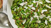 This triple pea salad with fried farro is a crunchy lover’s dream