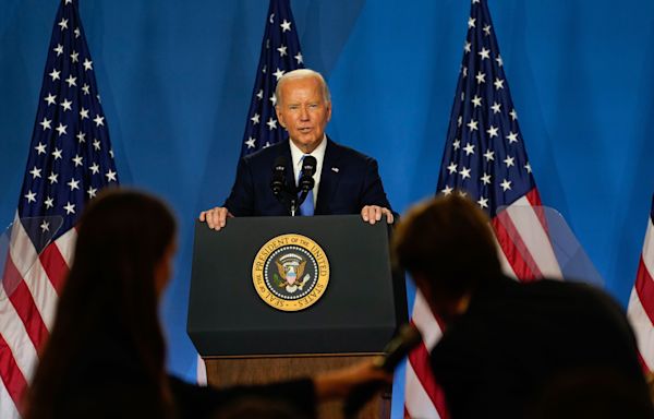 Biden shows his knowledge but stumbles over words at news conference