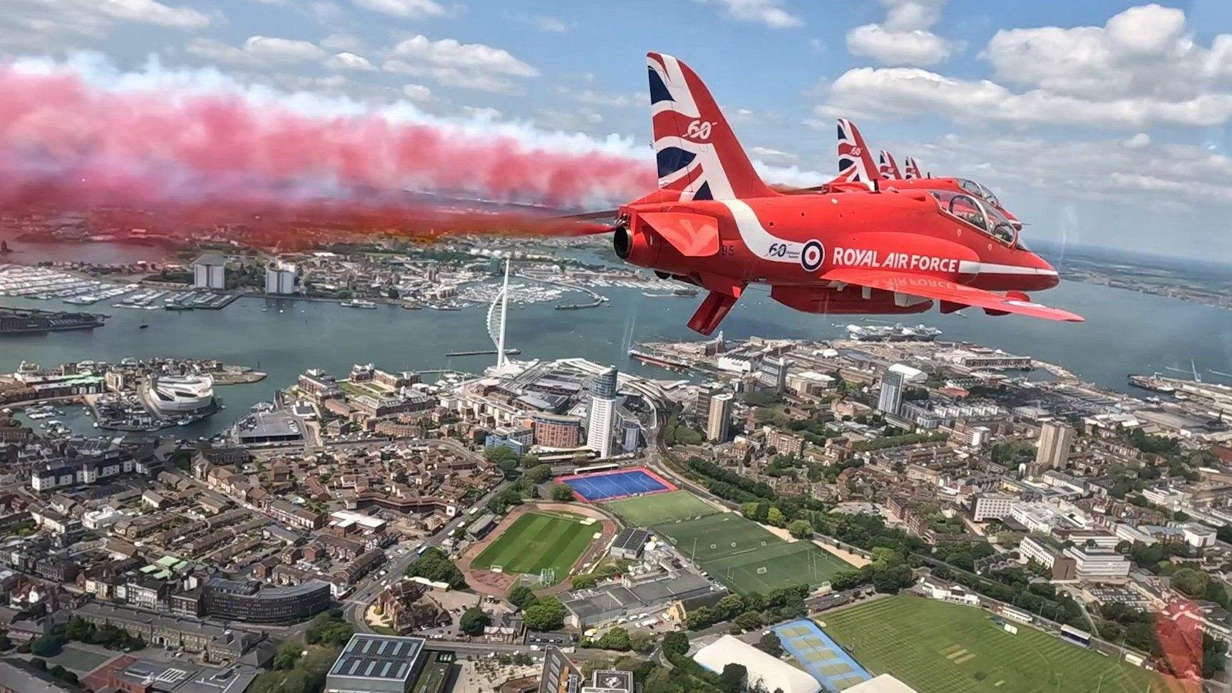 Cockpit view of the Red Arrow flypast for D-Day 80