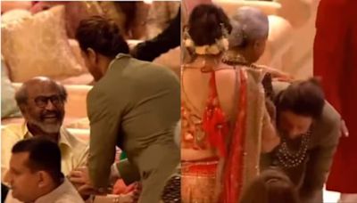 SRK touches Rajinikanth, Big B and Jaya Bachchan's feet as he greets them at Anant - Radhika's wedding celebrations